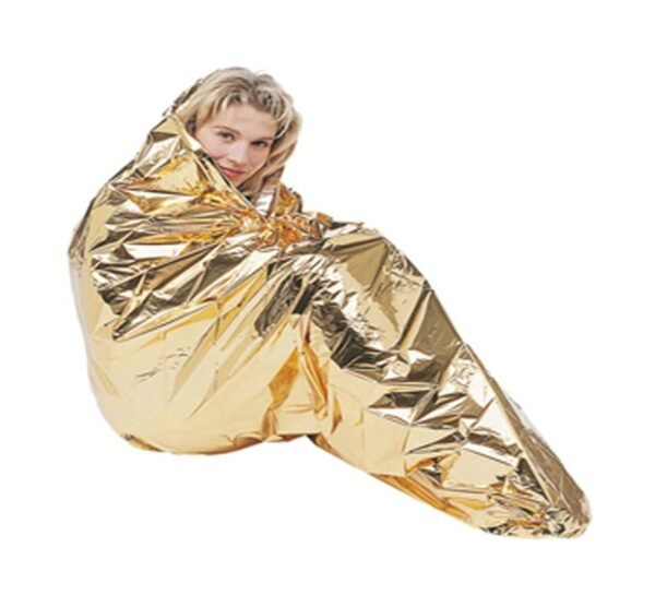 Couverture de survie isothermique dorée dépliée