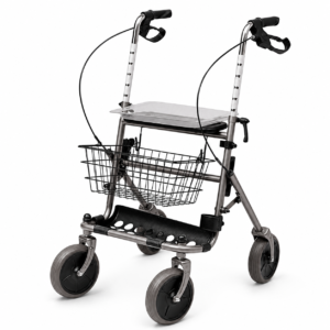 Rollator à quatre roues avec panier et assise