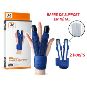 Attelle réglable d’immobilisation de deux doigts avec barre de support en métal