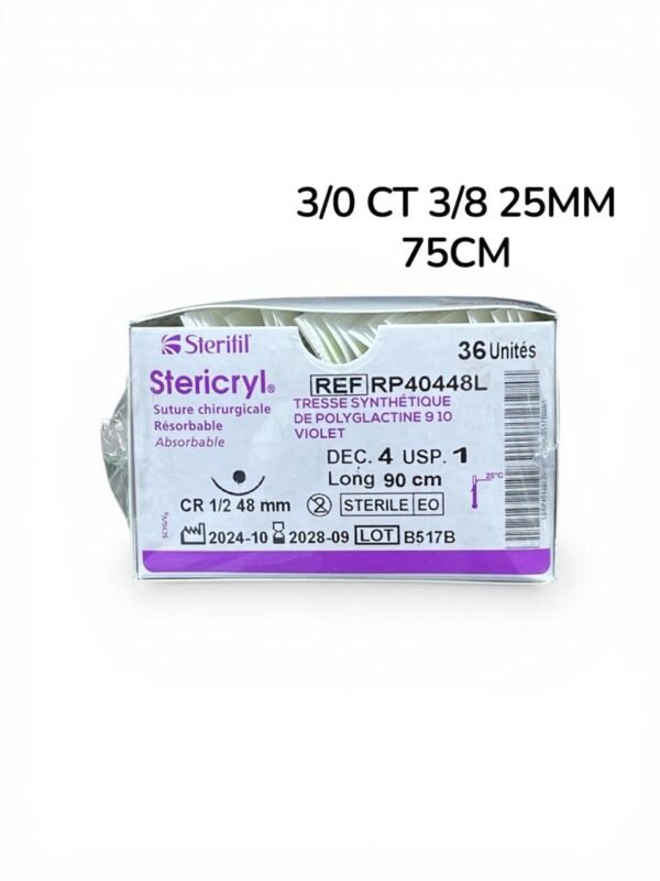 Boîte de fil de suture Stericryl 3/0 aiguille CT 3/8 de cercle 25 mm
