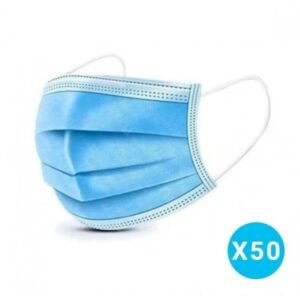 Masque chirurgical bleu à 3 plis avec élastiques, boîte de 50