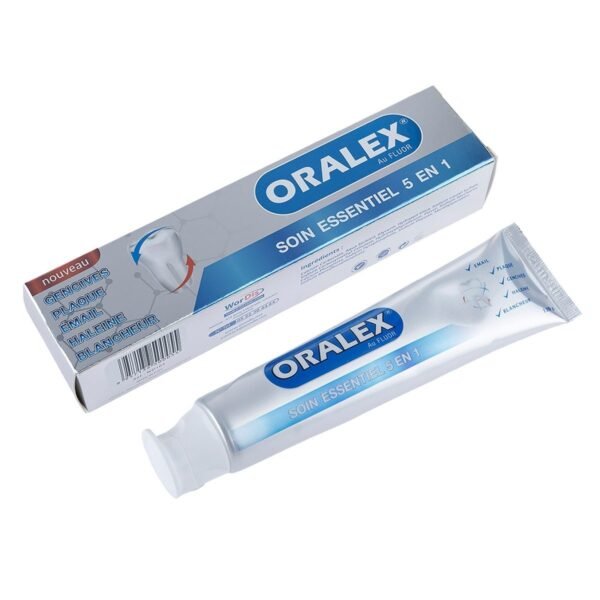 Boîte et tube de dentifrice Oralex Soin Essentiel 5 en 1 de 120 g