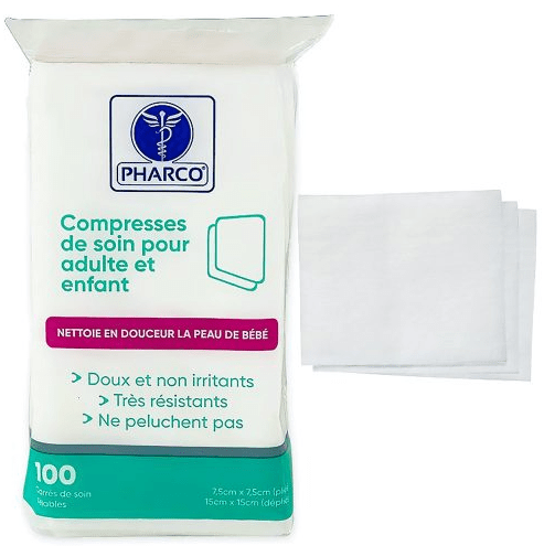 Compresses de soin Pharco – Paquet de 100 Compresses de soin Pharco, paquet de 100