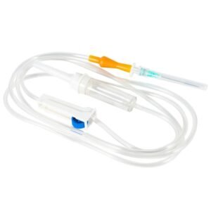 Perfuseur à usage unique avec chambre compte-gouttes et molette de réglage