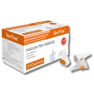 Aiguilles pour stylo à insuline VeriFine 31G × 8 mm – Boîte de 100 Aiguilles pour stylo à insuline VeriFine 31G × 8 mm, boîte de 100
